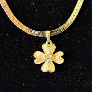 Gold Toned Flower Necklace and Earring set